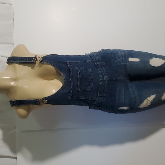 I&M Jeans Denim Distressed Mid Rise Overalls Size L - Picture 2 of 14